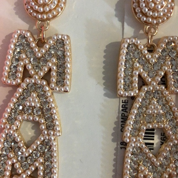 “MAMA” Earrings faux pearls & Diamonds incased in gold metal - Picture 4 of 4
